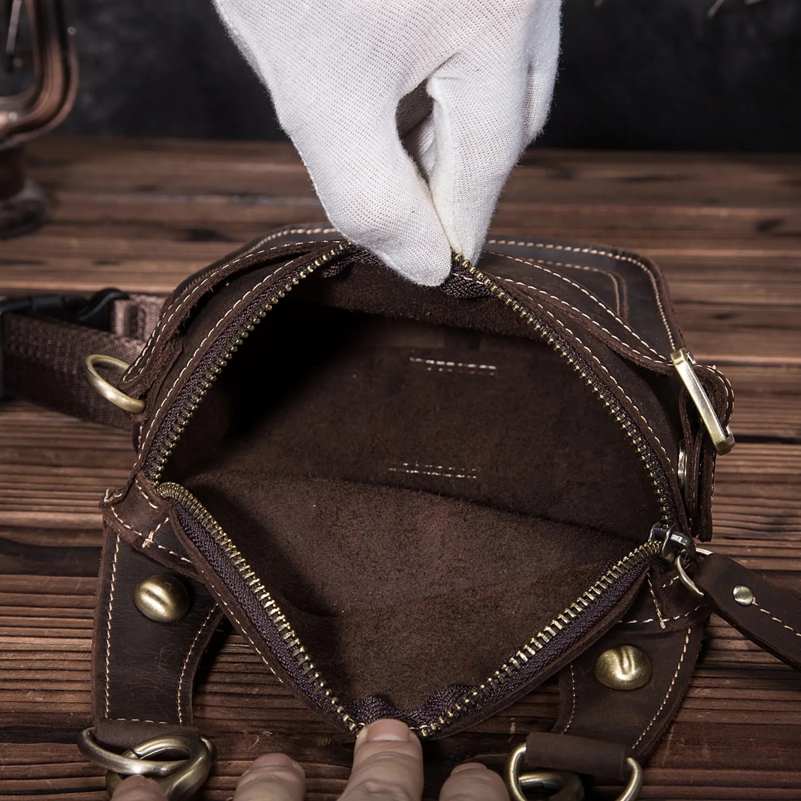 Crazy Horse Leather Small  Drop Leg Bag