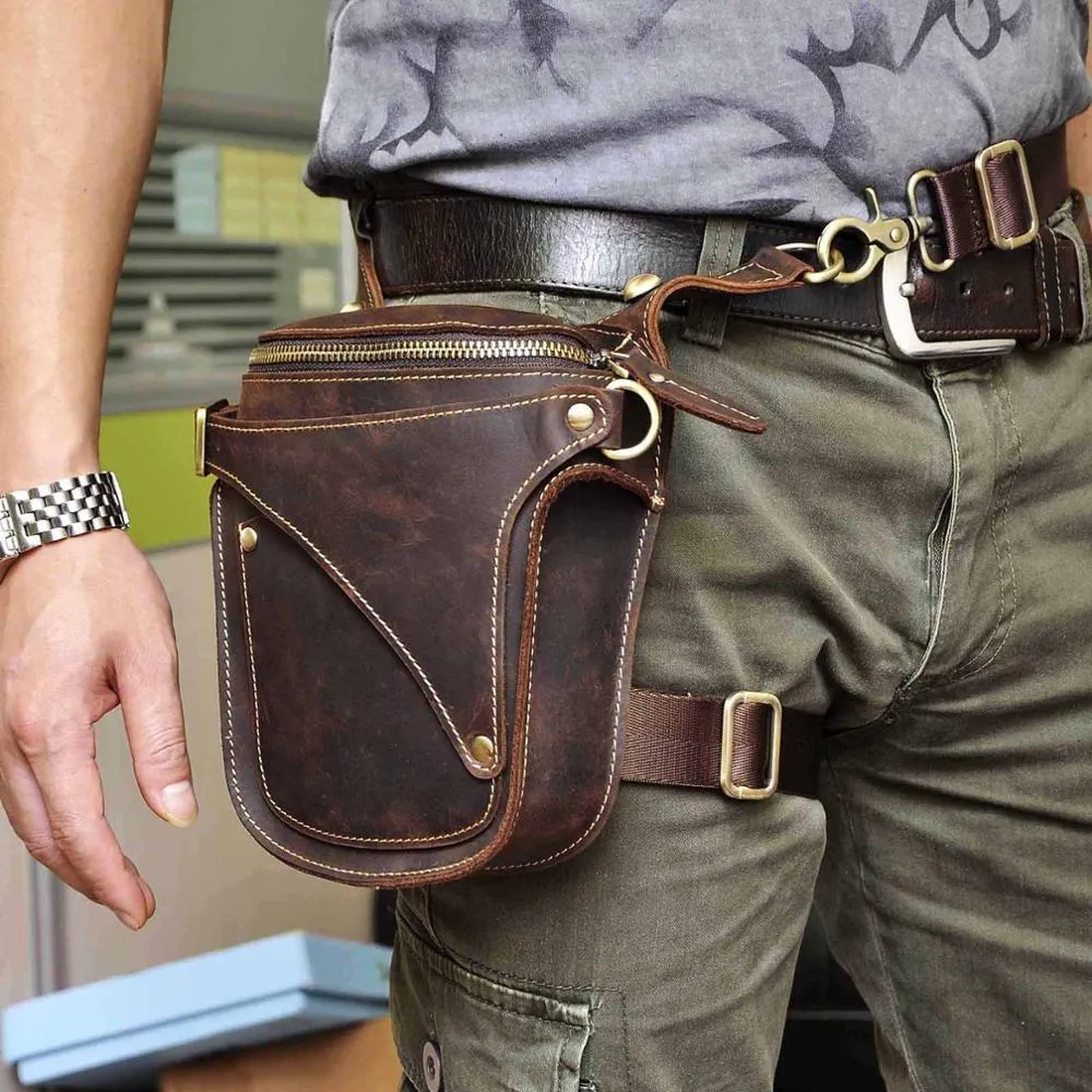 Crazy Horse Leather Small  Drop Leg Bag