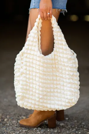 Cream Textured Shoulder Bag