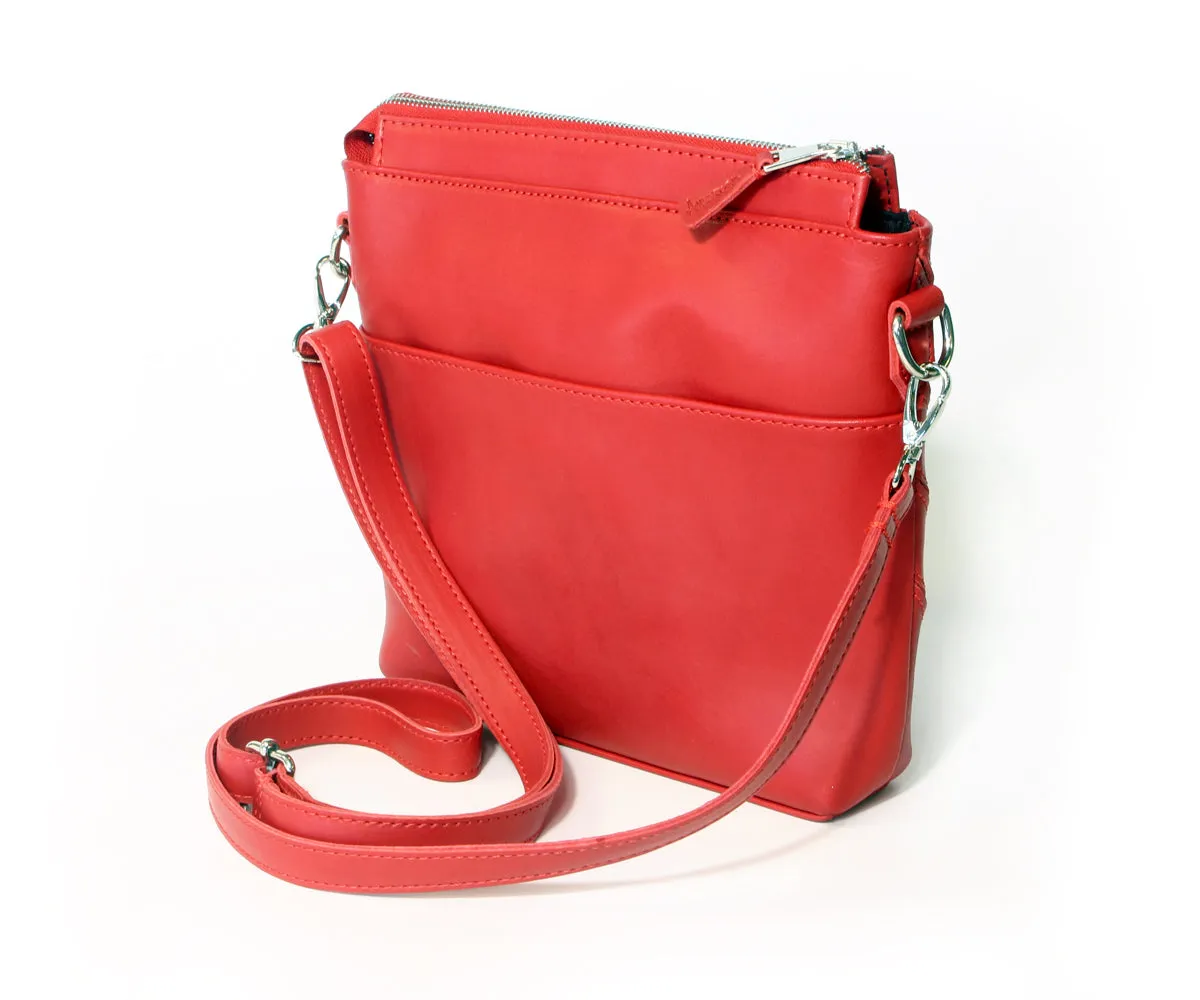 Criss-Cross Genuine Leather Lipstick Red Small Handbag
