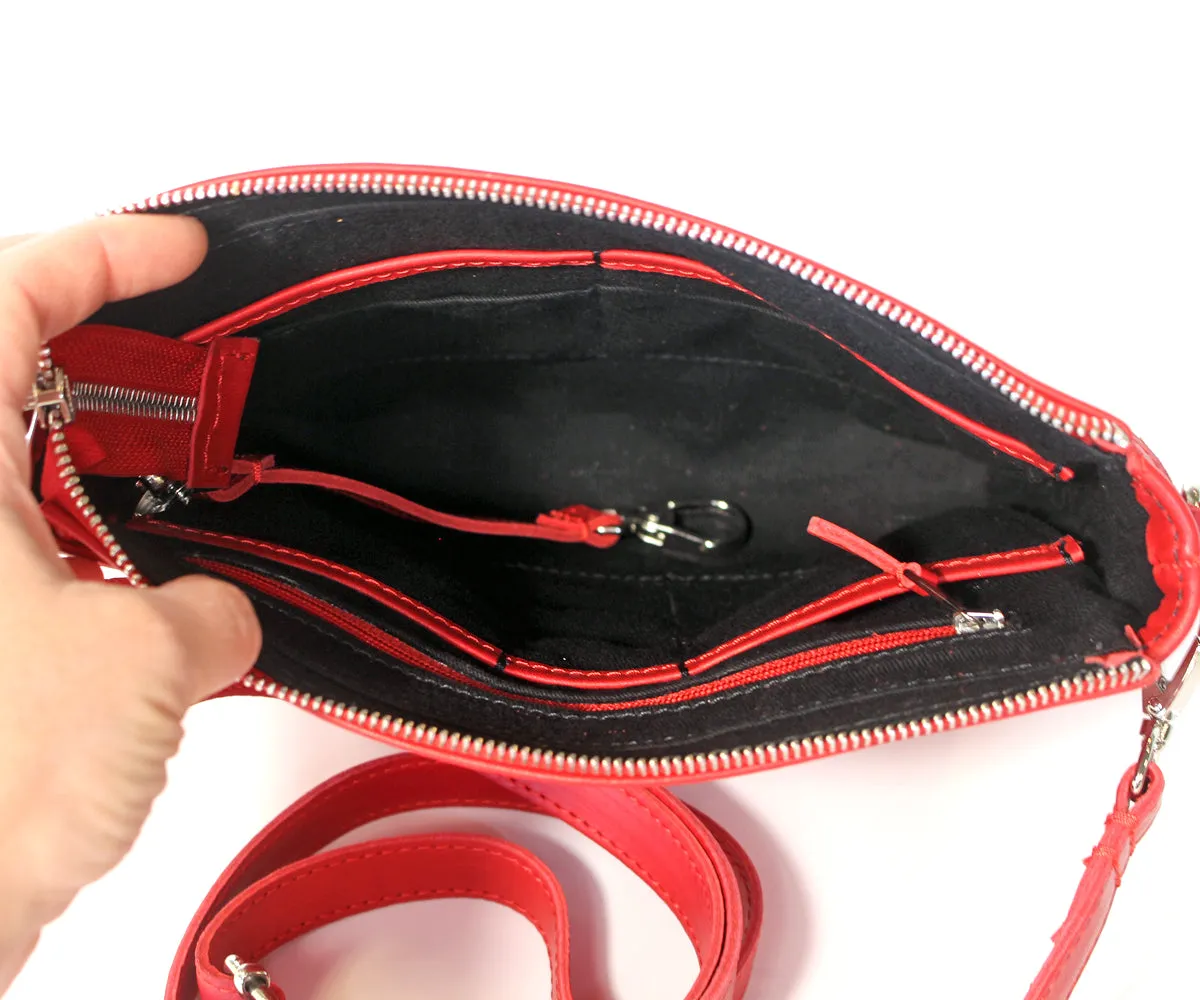 Criss-Cross Genuine Leather Lipstick Red Small Handbag