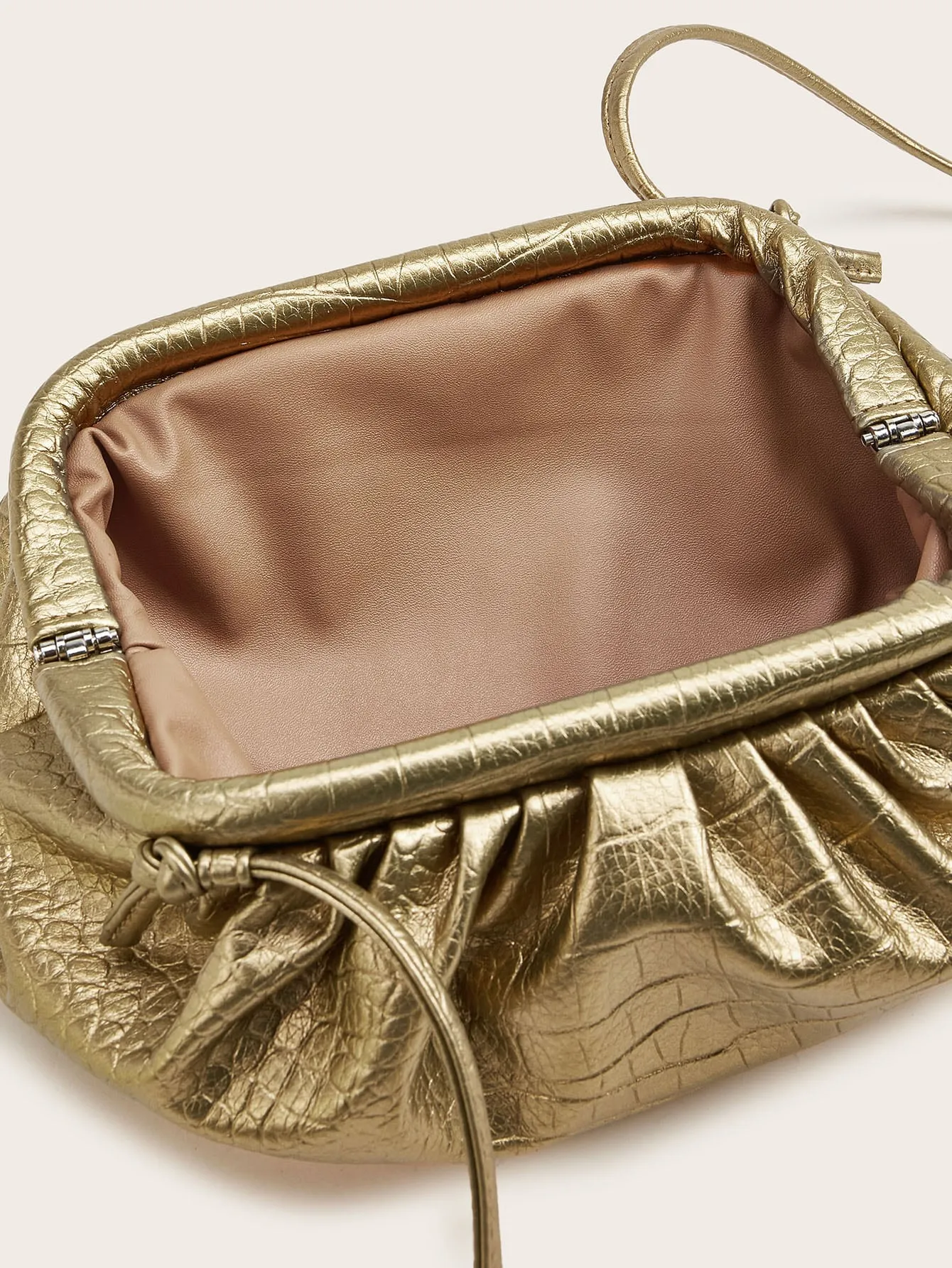 Croc Embossed Ruched Clutch Bag - Gold- FD ⚡