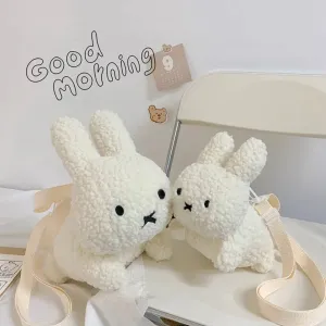Cute Black White Plush Rabbit Crossbody Bag