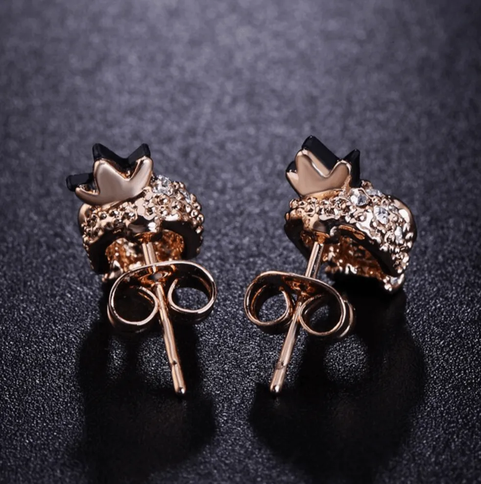 Cycolinks Skull Crown 18k Gold-plated Zircon Earrings