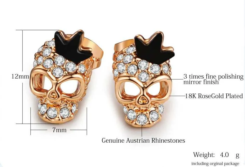 Cycolinks Skull Crown 18k Gold-plated Zircon Earrings