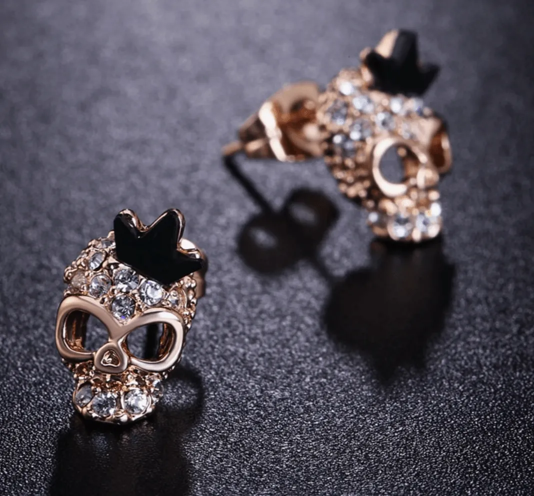 Cycolinks Skull Crown 18k Gold-plated Zircon Earrings