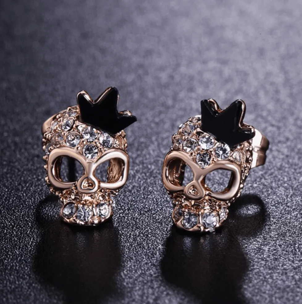 Cycolinks Skull Crown 18k Gold-plated Zircon Earrings