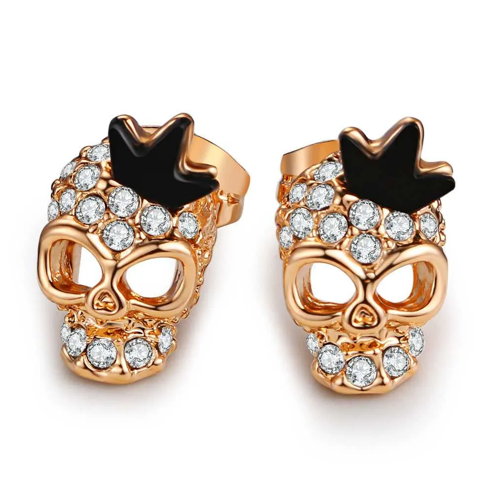 Cycolinks Skull Crown 18k Gold-plated Zircon Earrings
