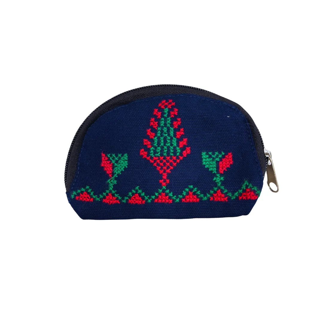 Cypress Tree Hand-Embroidered Coin Pouch (medium)