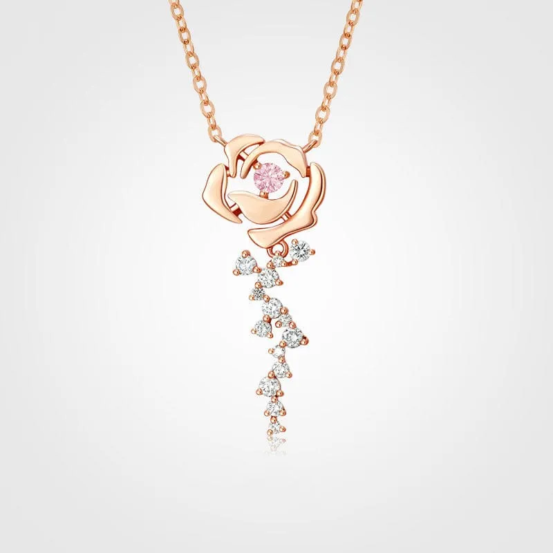 Dainty CZ Inlaid Rose Necklace