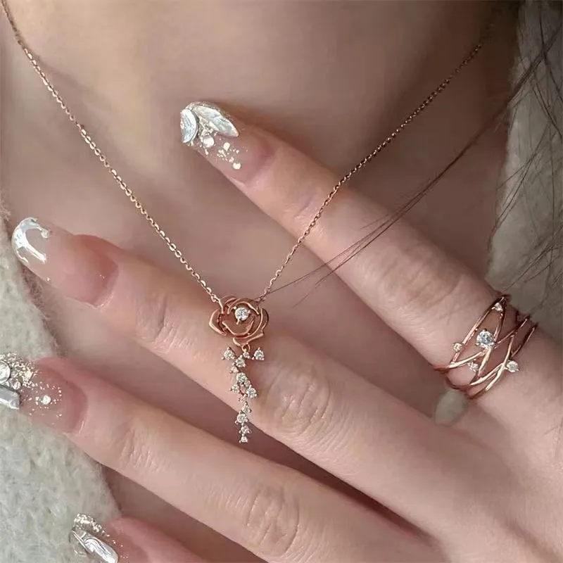 Dainty CZ Inlaid Rose Necklace