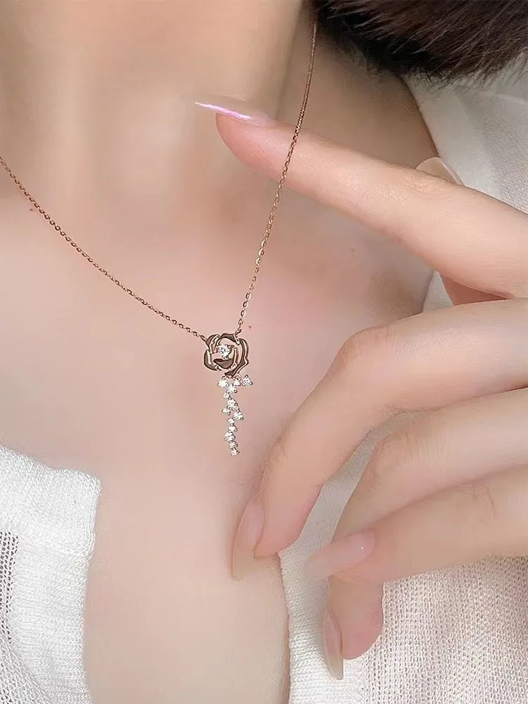 Dainty CZ Inlaid Rose Necklace