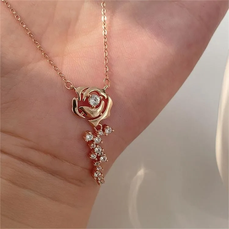 Dainty CZ Inlaid Rose Necklace