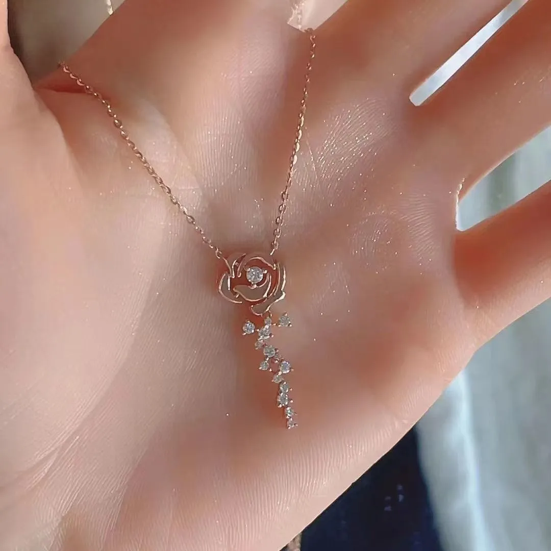 Dainty CZ Inlaid Rose Necklace