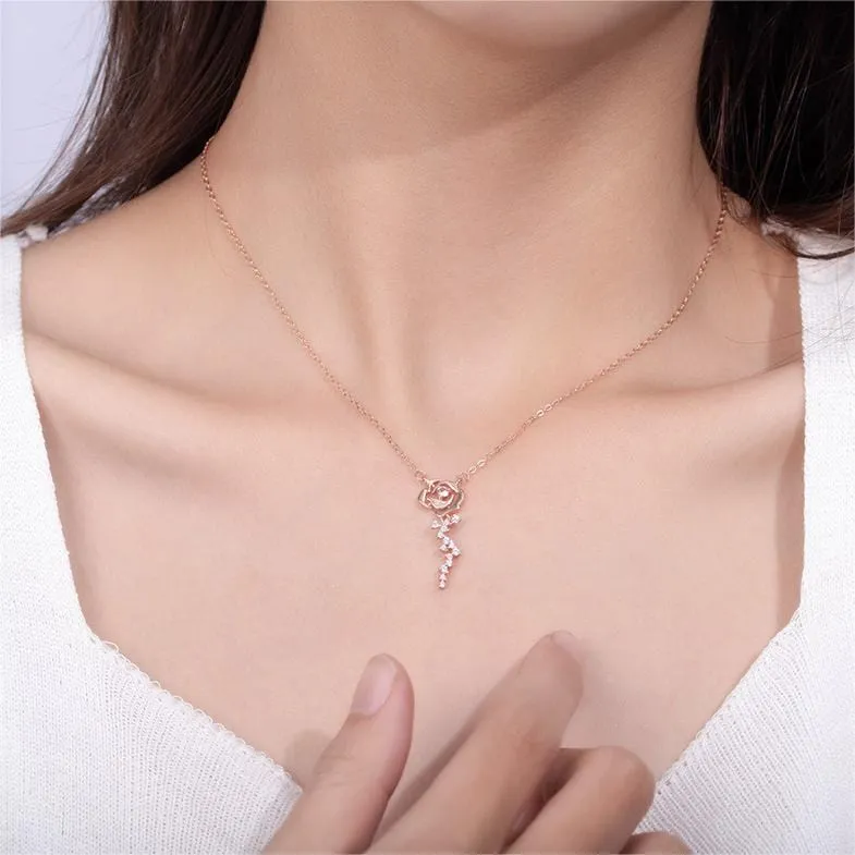 Dainty CZ Inlaid Rose Necklace