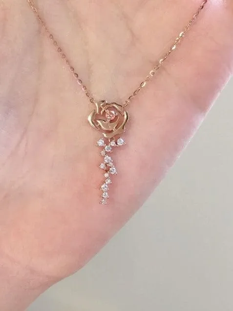 Dainty CZ Inlaid Rose Necklace