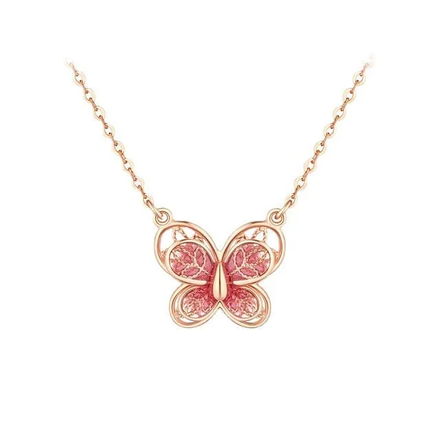 Dainty Enamel Filigree Inlay Butterfly Necklace