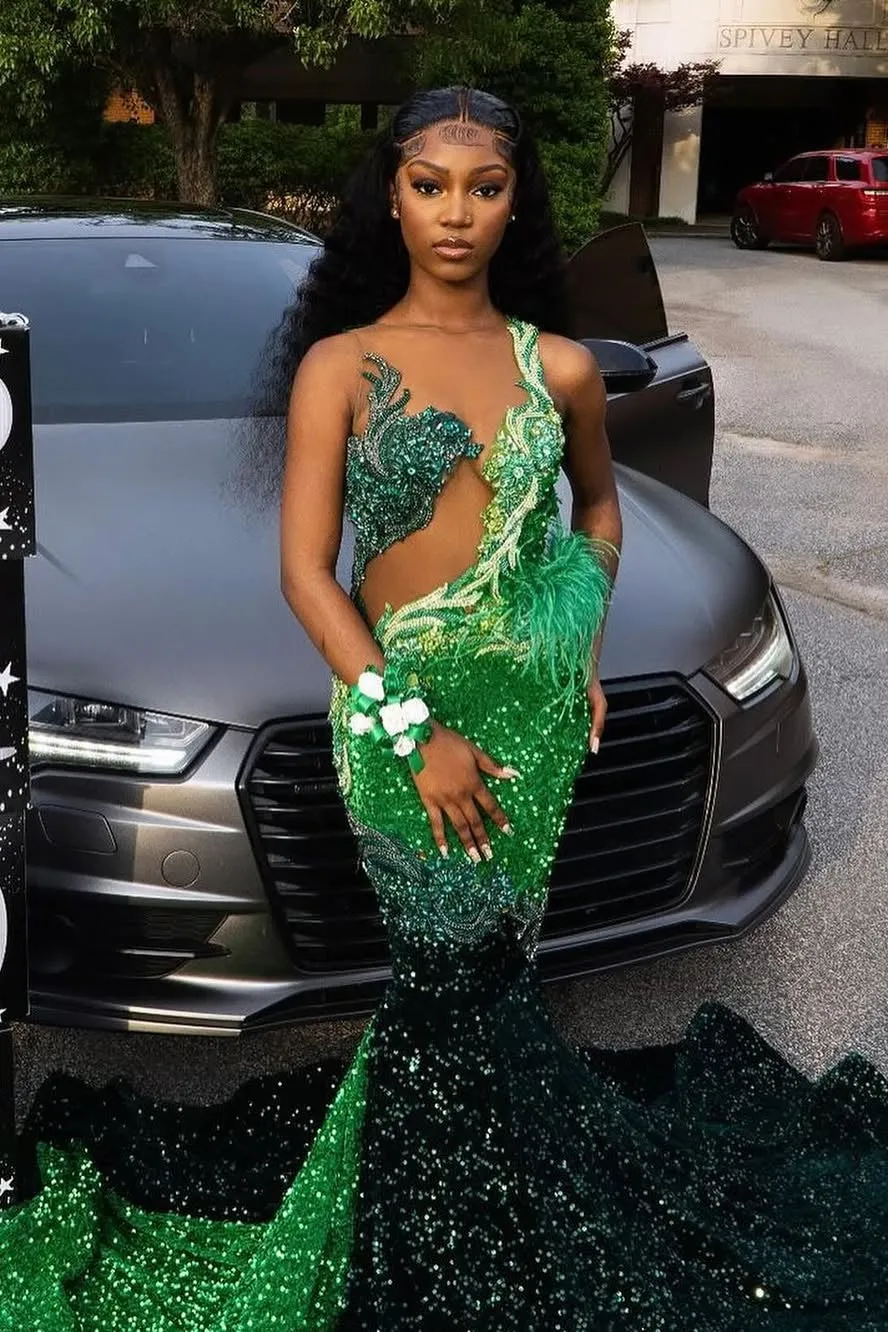 Dark Green Emerald Green Mermaid Hot See through Keyhole Prom Dresses
