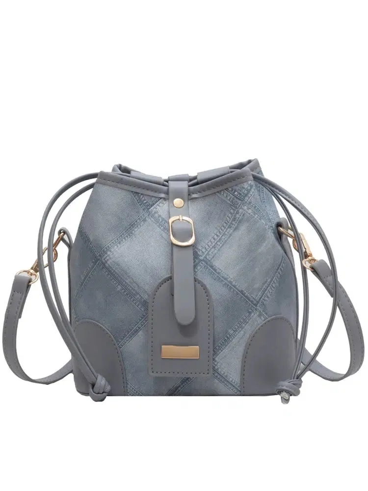 Denim Pattern Bucket Shaped Bag