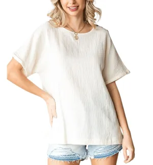 Denise Gauze Button Shoulder Top