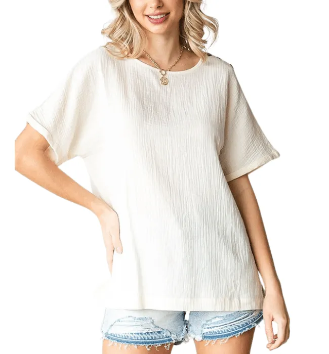 Denise Gauze Button Shoulder Top