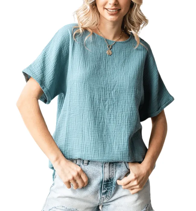 Denise Gauze Button Shoulder Top