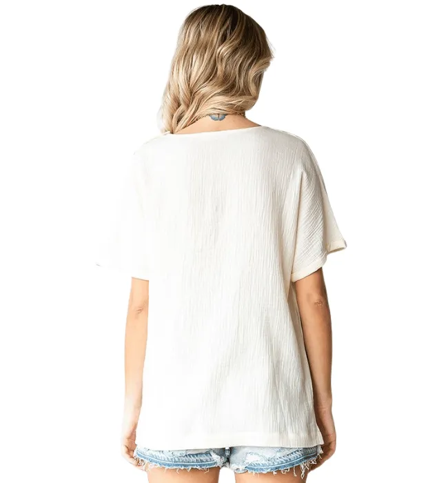 Denise Gauze Button Shoulder Top