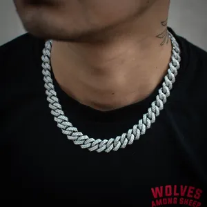 Diamond Straight Edge Cuban Link Chain (12mm) in White Gold