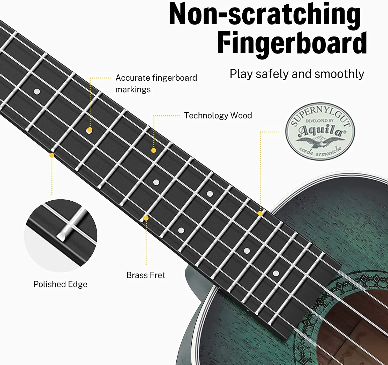 Donner DUC-200D Concert Ukulele Professional 23 Inch Mahogany Ukelele with Online Lesson Gig Bag Aquila String Pick Tuner Strap Cloth Green