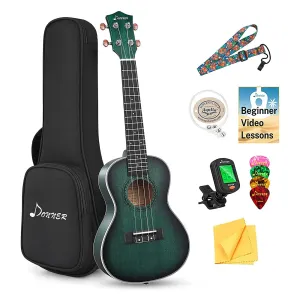 Donner DUC-200D Concert Ukulele Professional 23 Inch Mahogany Ukelele with Online Lesson Gig Bag Aquila String Pick Tuner Strap Cloth Green