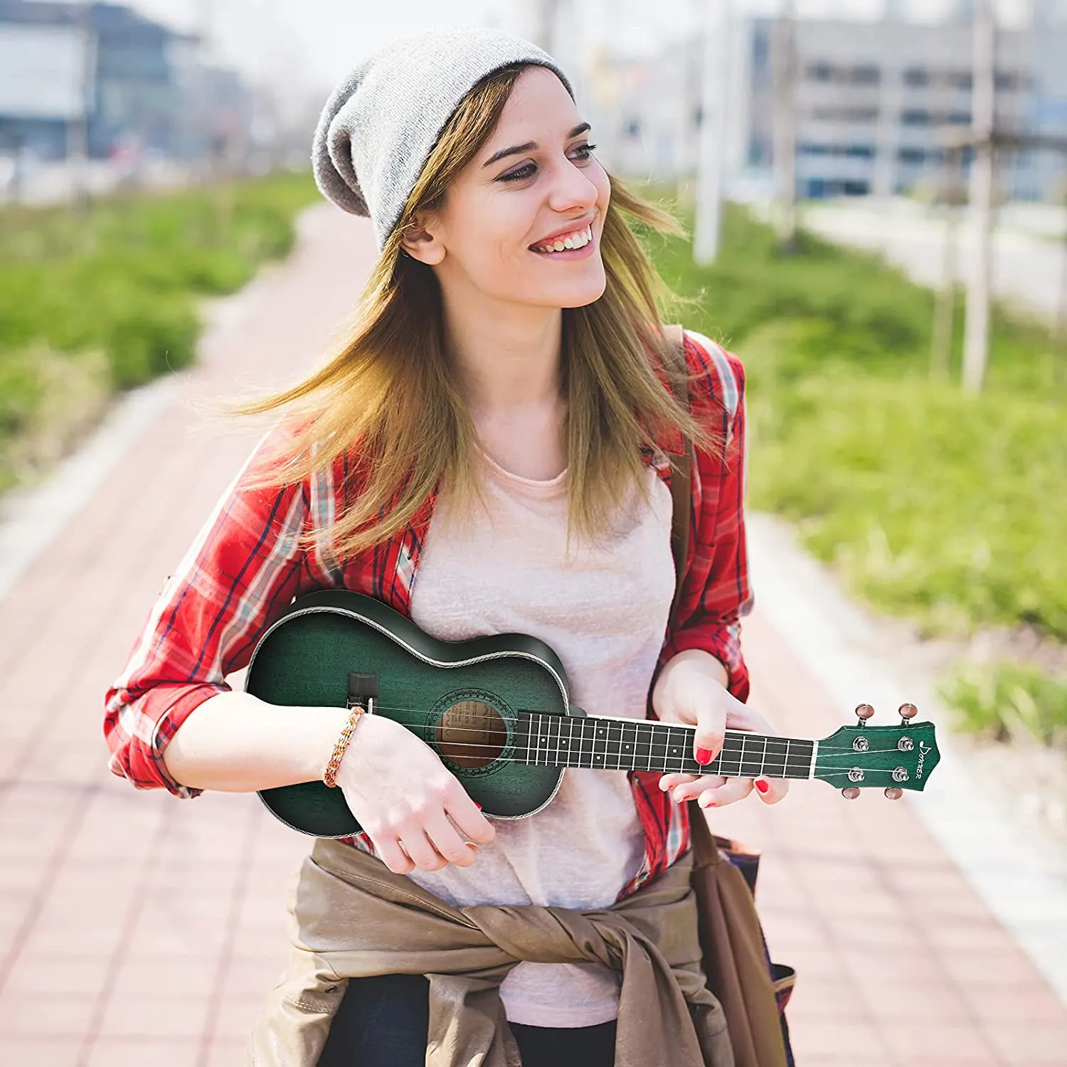 Donner DUC-200D Concert Ukulele Professional 23 Inch Mahogany Ukelele with Online Lesson Gig Bag Aquila String Pick Tuner Strap Cloth Green