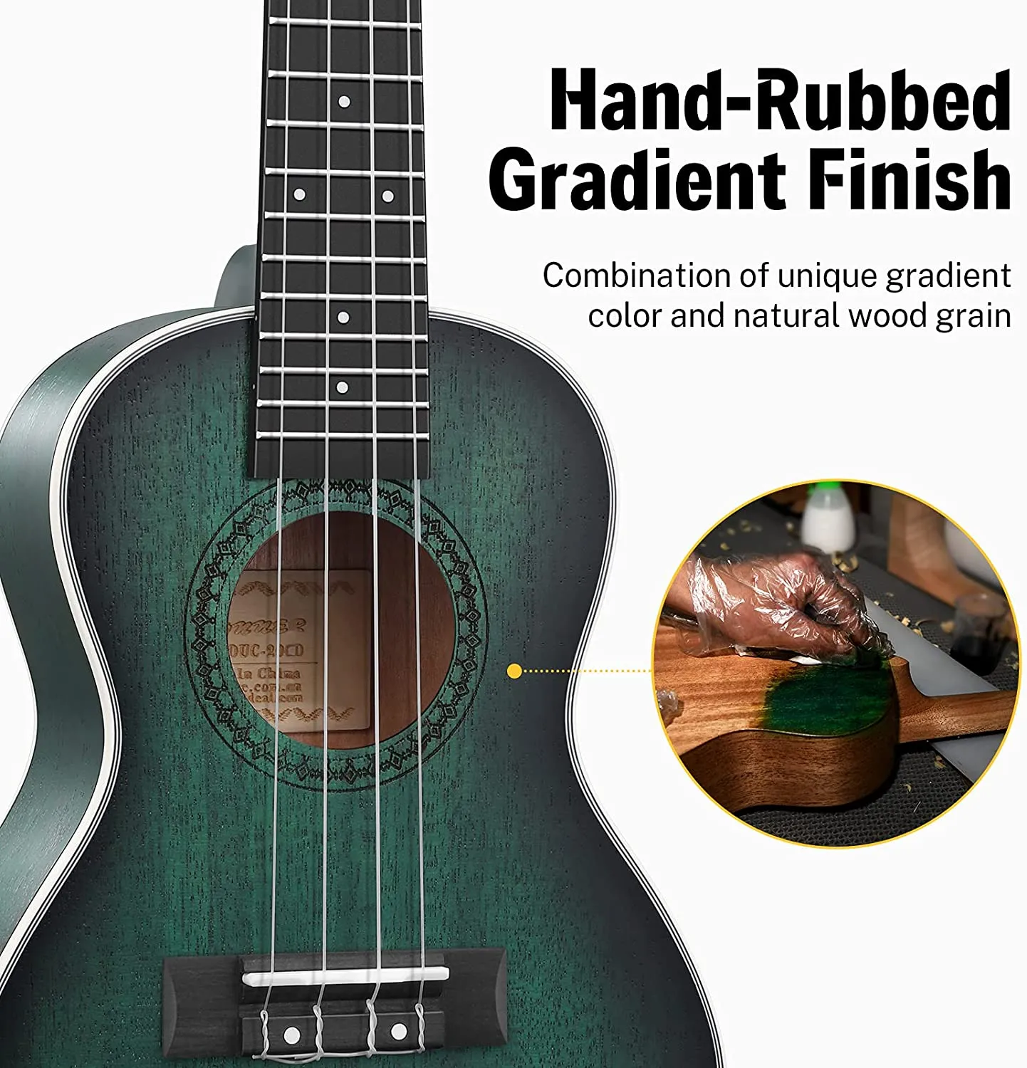 Donner DUC-200D Concert Ukulele Professional 23 Inch Mahogany Ukelele with Online Lesson Gig Bag Aquila String Pick Tuner Strap Cloth Green