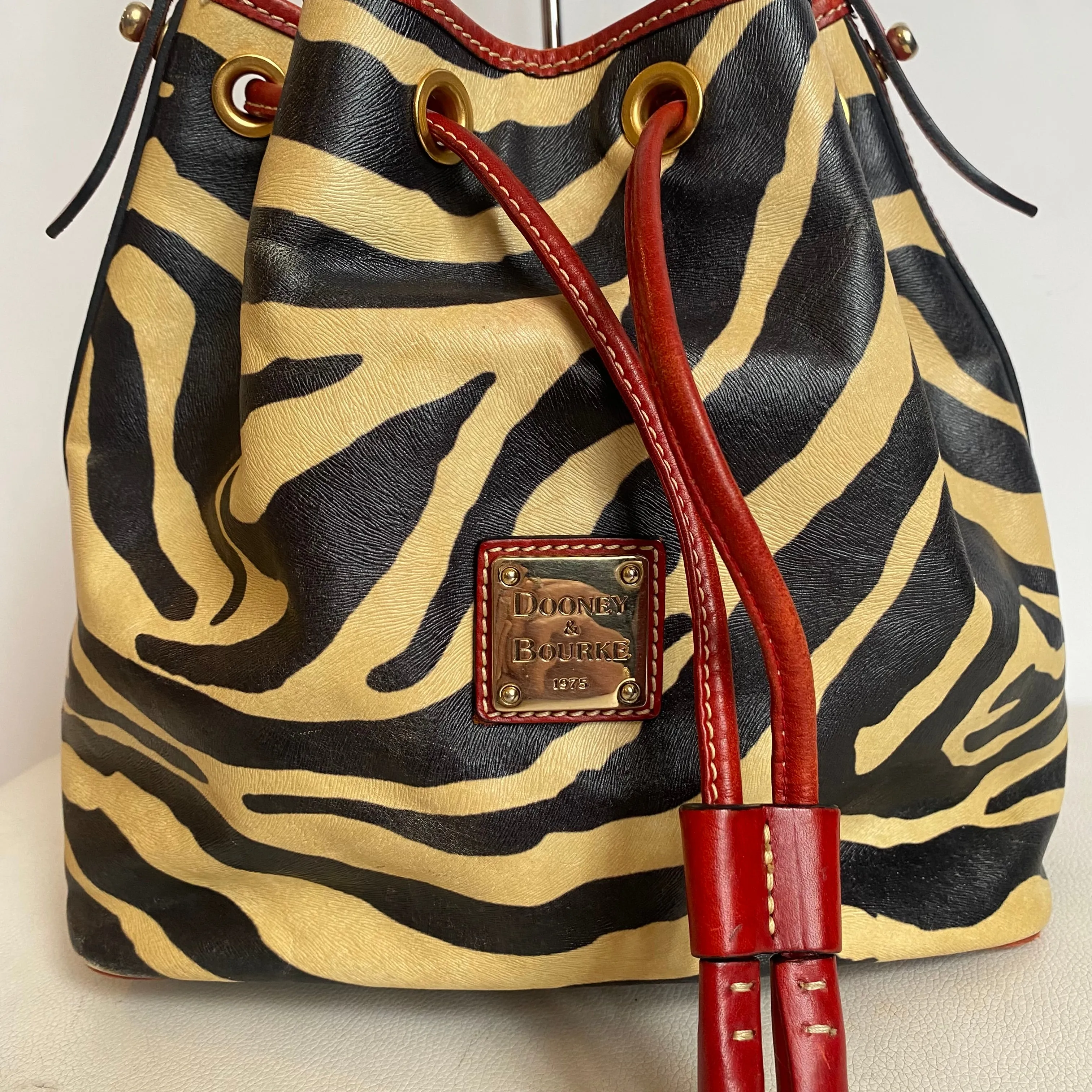 DOONEY & BOURKE Leather Zebra Drawstring Bucket Bag