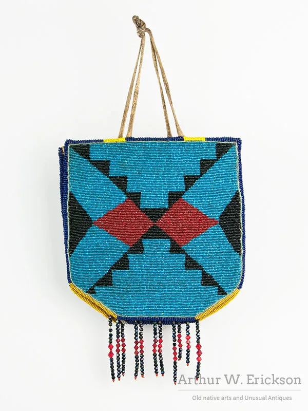 Double-Sided Plateau Beaded Flat Bag with Bead Fringe