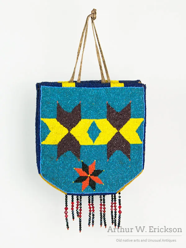 Double-Sided Plateau Beaded Flat Bag with Bead Fringe