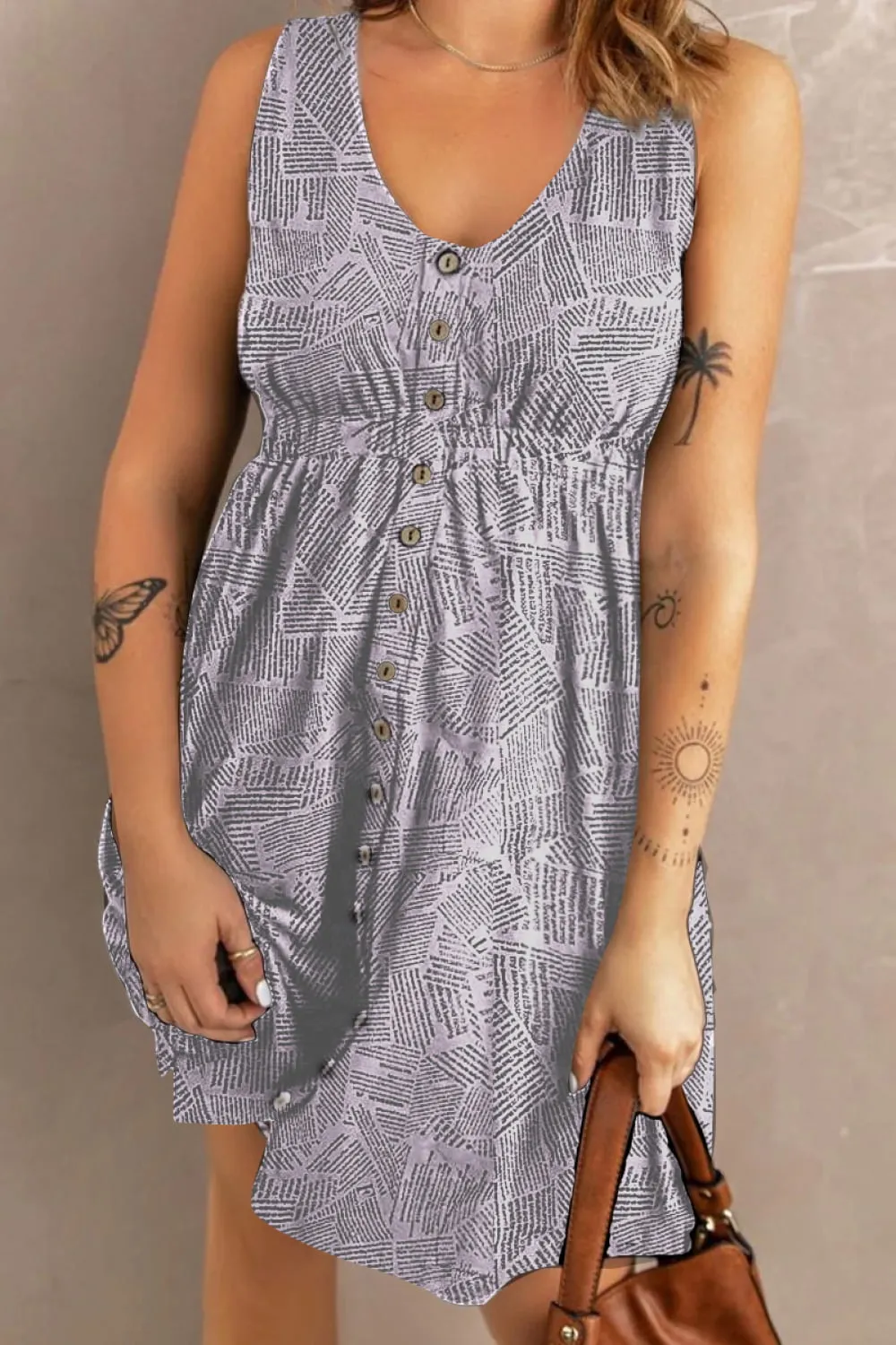 Double Take Printed Scoop Neck Sleeveless Buttoned Magic Dress with Pockets (5 Colors)