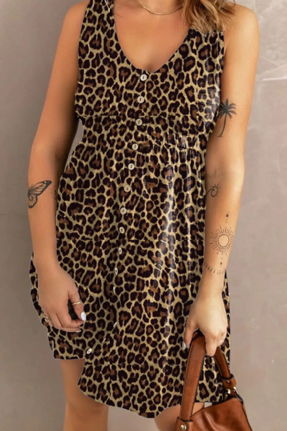 Double Take Printed Scoop Neck Sleeveless Buttoned Magic Dress with Pockets (5 Colors)