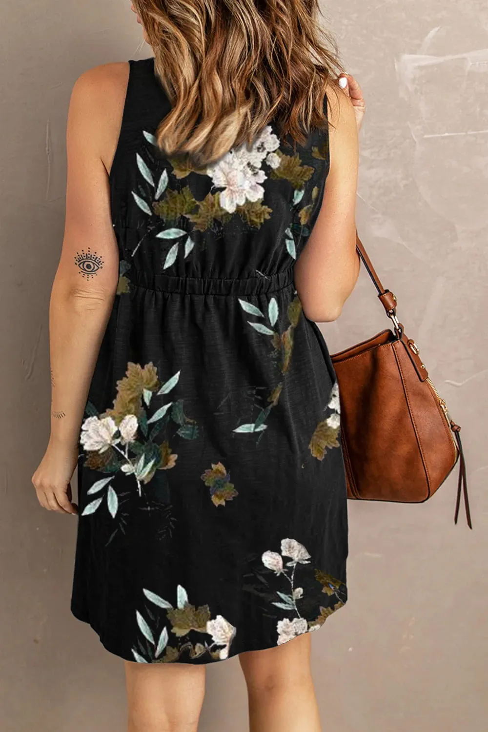 Double Take Printed Scoop Neck Sleeveless Buttoned Magic Dress with Pockets (5 Colors)