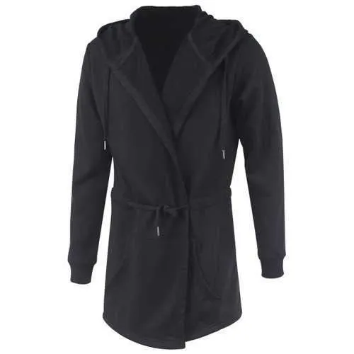 Drawstring Lengthen Hooded Long Sleeve Zip-Up Hoodie - Black One Size(fit Size Xs To M)
