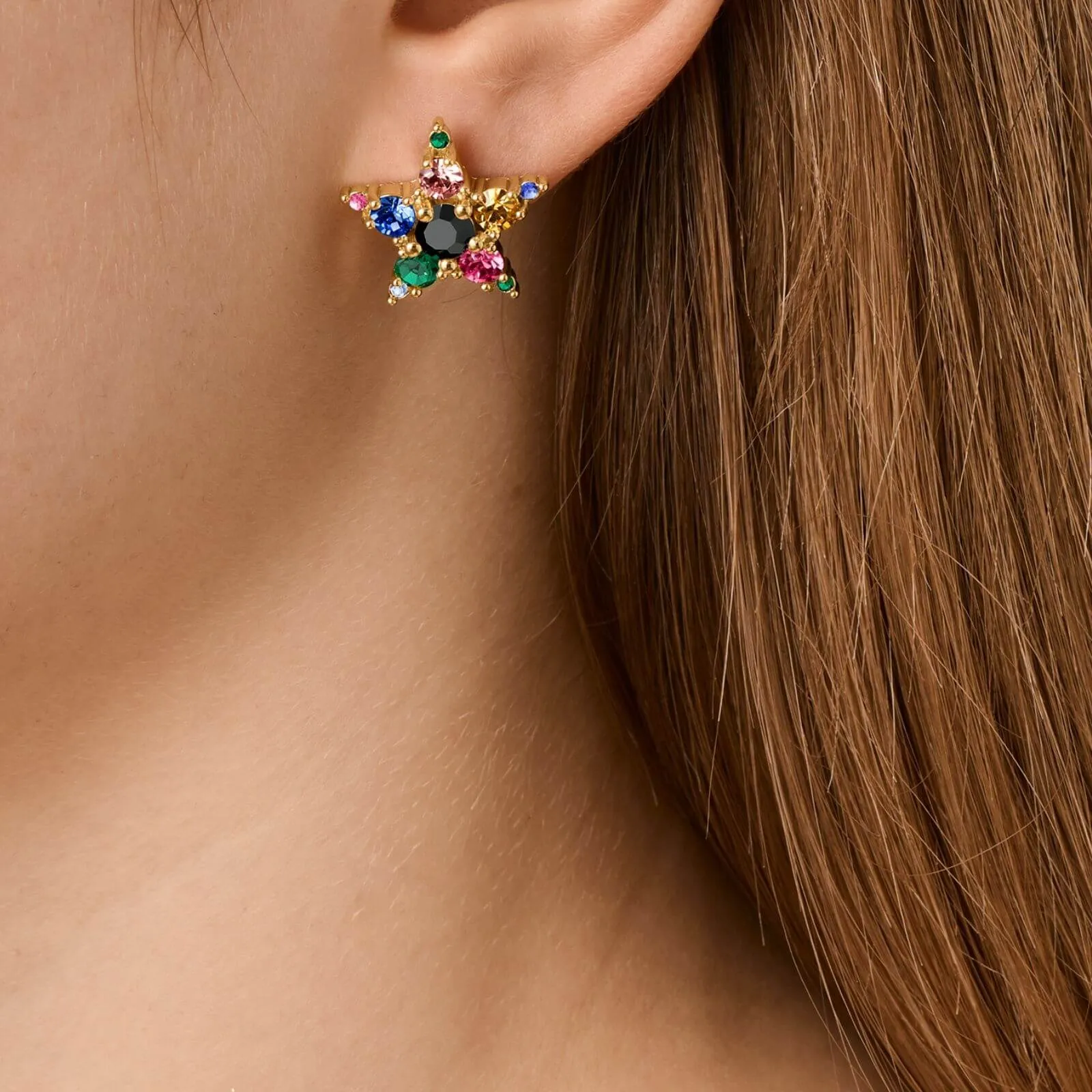 Dyrberg Kern Cana Gold Stud Earrings - Rainbow