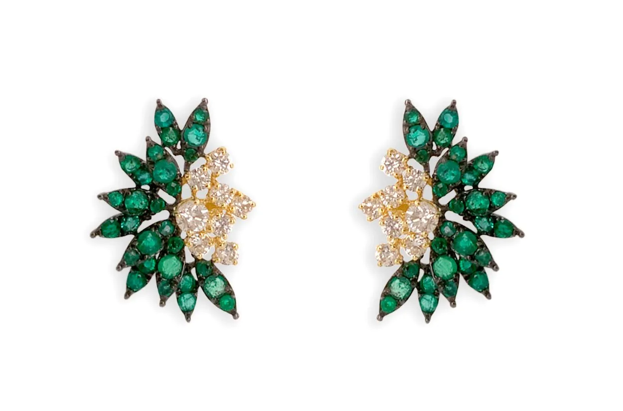 Earrings 18kt Gold Wild Emerlads & Diamonds