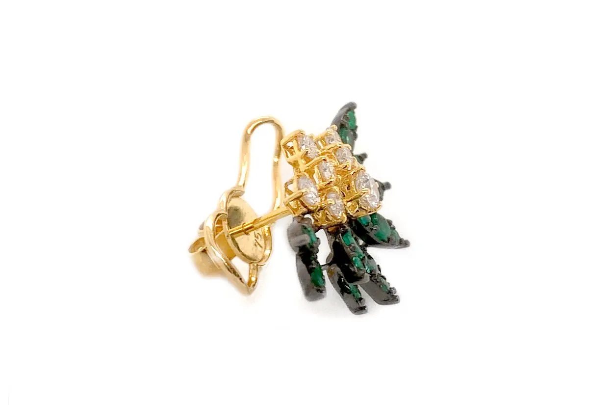 Earrings 18kt Gold Wild Emerlads & Diamonds