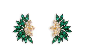 Earrings 18kt Gold Wild Emerlads & Diamonds