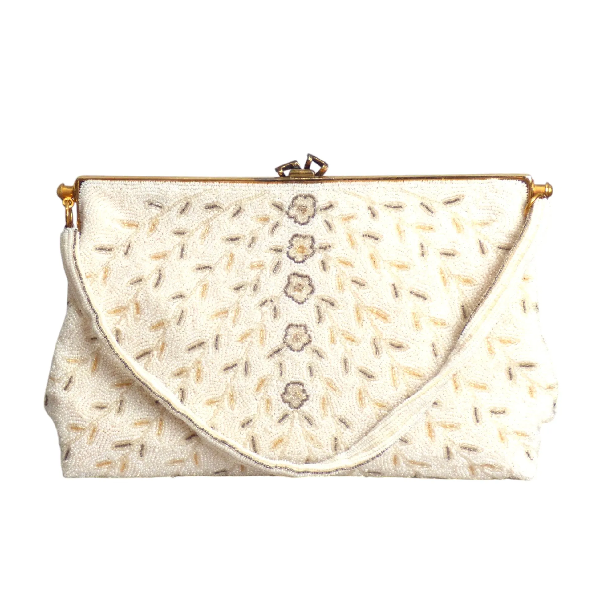 ED B. ROBINSON- 1950s White Beaded Evening Bag