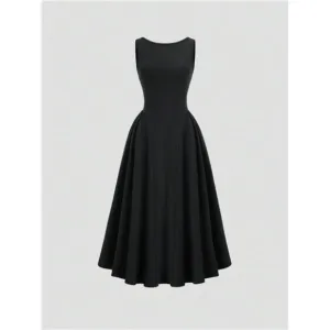 Elegant Open Back Flared Waist Sleeveless Dress Suitable For Evening Event