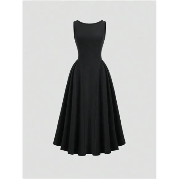 Elegant Open Back Flared Waist Sleeveless Dress Suitable For Evening Event