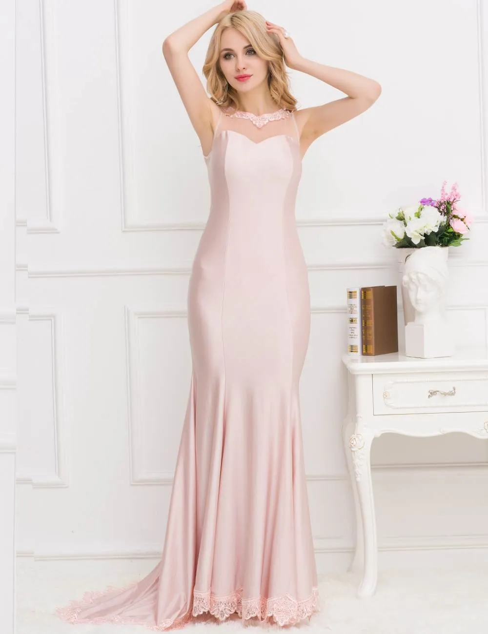 Elegant Pink Transparent Gauze Evening Dress