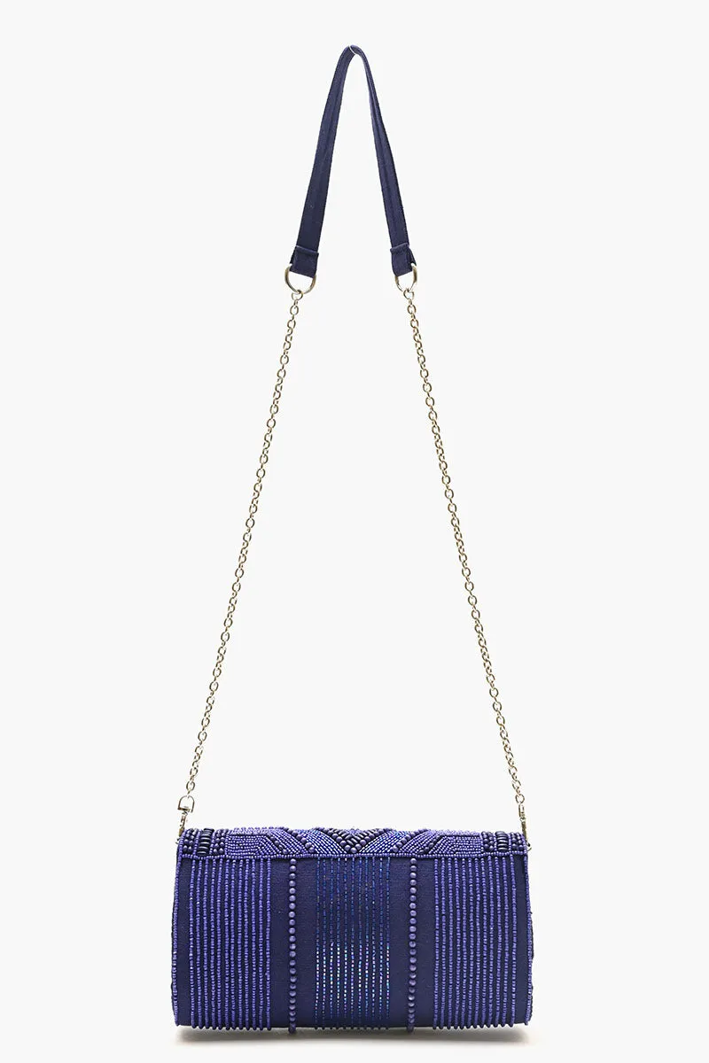 Embellished Convertible Clutch-Navy
