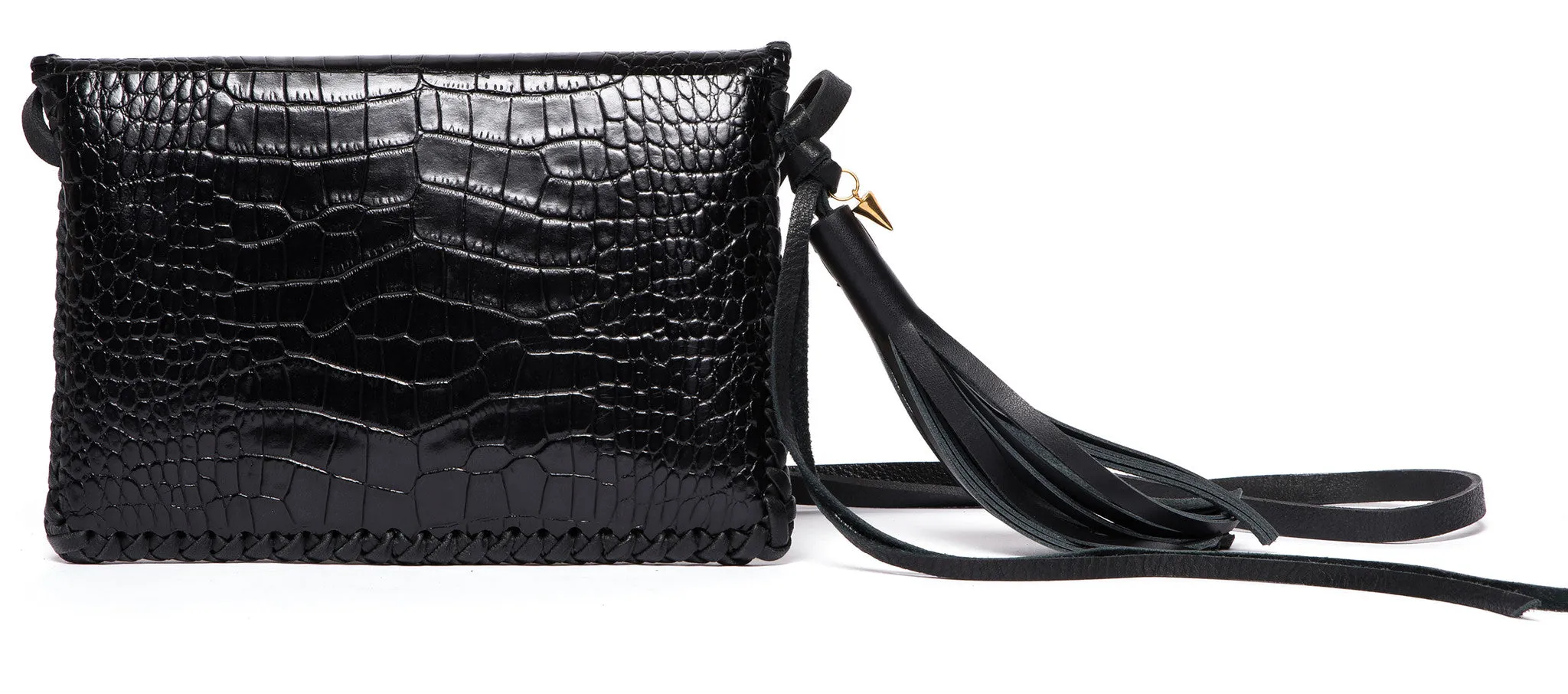 Embossed Croc Whipstitch Middle Earth Bag