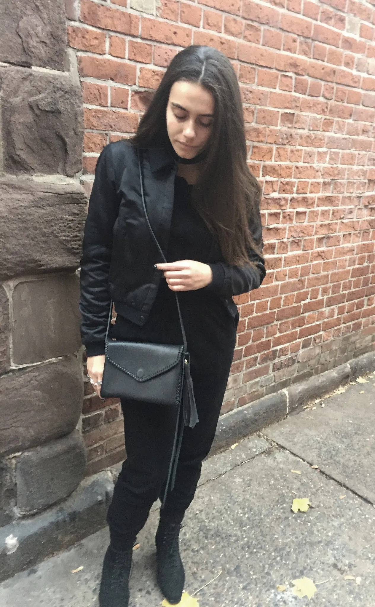Embossed Croc Whipstitch Middle Earth Bag
